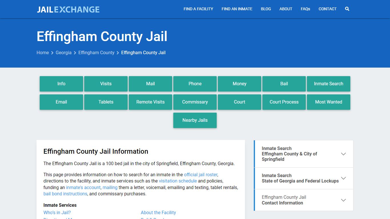 Effingham County Jail, GA Inmate Search, Information